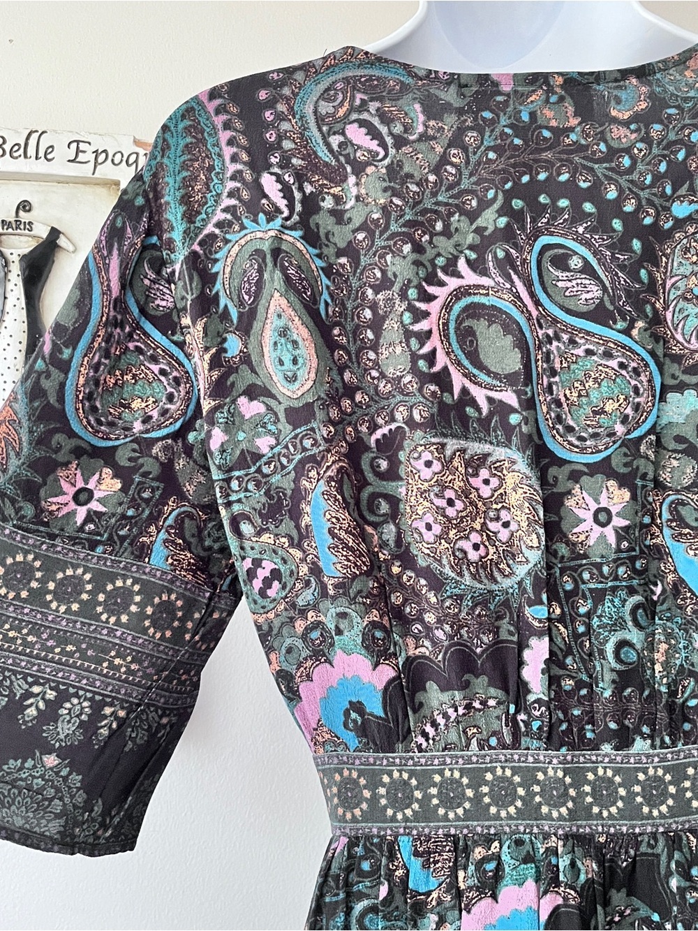 ba&sh Black Green Paisley Boho Festival Women’s Zelda Dress Size S - Picture 7 of 16